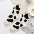 Cartoon Cute Cow Mink Velvet Socks Women Winter Soft Stocking Medium Tube Sock Cute Cloud Plush Cartoon Mink Plush Socks Indoor ZHANGNA. 