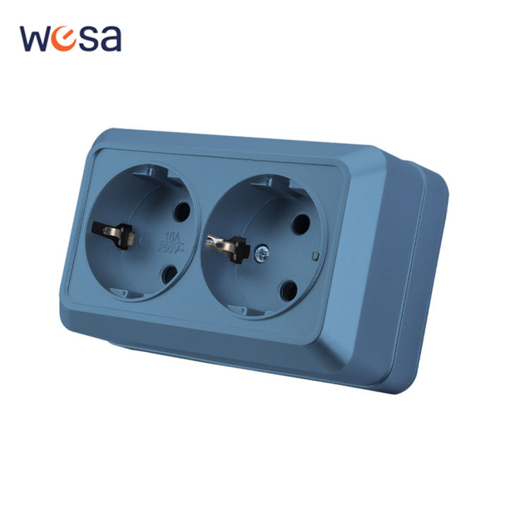 Blue Outlet Blue Wall Mounted Paint Plastic Electrical Outlets With Ground EU ...