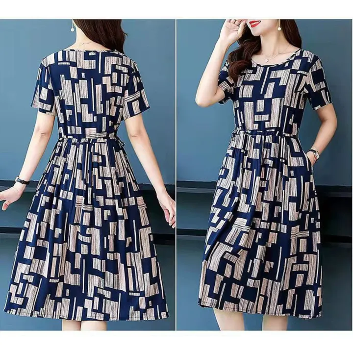 Yfashion%20Women%20Cotton%20Summer%20Short%20Sleeves%20Dress%20Elegant%20Stylish%20Printing%20Round%20Neck%20Midi%20Skirt%20Large%20Size%20Loose%20Casual%20Dress%20-%20Image%204