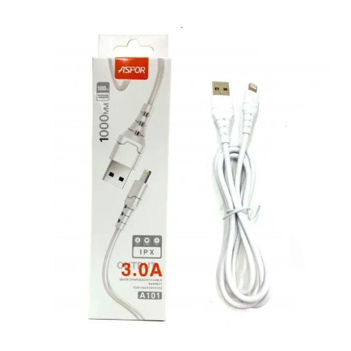 Aspor A101 3.0A USB to Lightning Cable for Apple devices, 3.0A charging and data transfer, Compatible with a variety of Apple devices, Perfect for mobile and tablet users