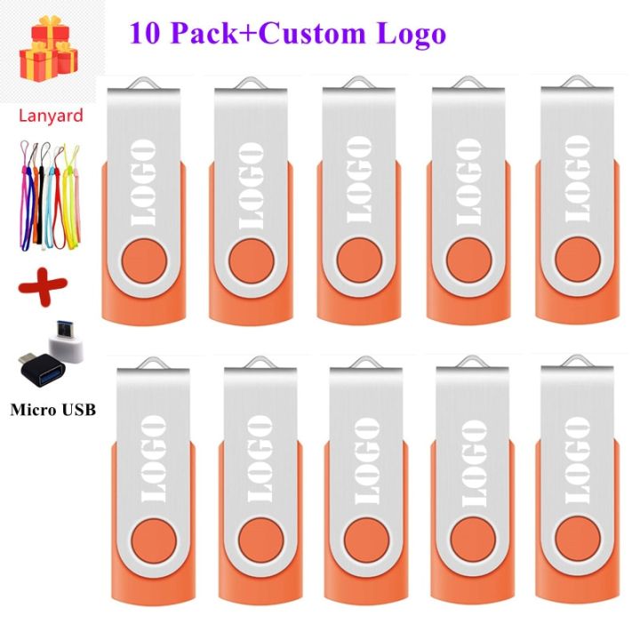 【64MB Orange Color】 10PCS/lot Custom Logo Pen Drive 64GB 128GB Flash Stick 32GB cle usb memory USB Flash Drive 8GB 4GB For Micro OTG phone