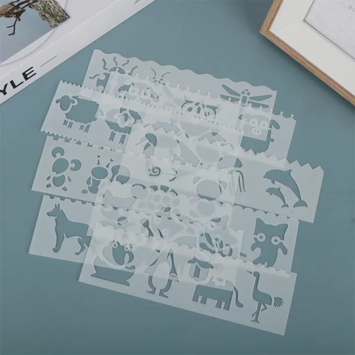 Letter Wave Patterns 8Pcs Letter Wave Animal Shaped DIY Craft Hollow Layering Stencil Paint ...