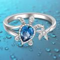 Designer Jewelry Sea Turtle Starfish Rings for Women Blue Topaz Cute Ocean Gifts Animal Valentines Day Gift Girl Party Anillos. 
