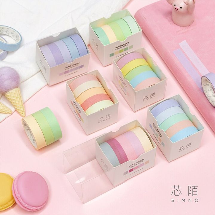 5pcs/set Macarone solid Tape Set Tape Cute School Suppliers Stationery Gift Presented
