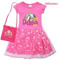 Diana and Roma Show Clothes Baby Girls Casual Dresses Kids Cartoon Clothes Children Short Sleeve Wedding Dress with Small Bag. 
