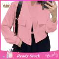 Trendygirl Women Solid Color Jacket Stylish Women's Winter Jacket with Pockets Elastic Cuffs Trendy Single-breasted Coat for Daily Wear Cool Style Jacket. 