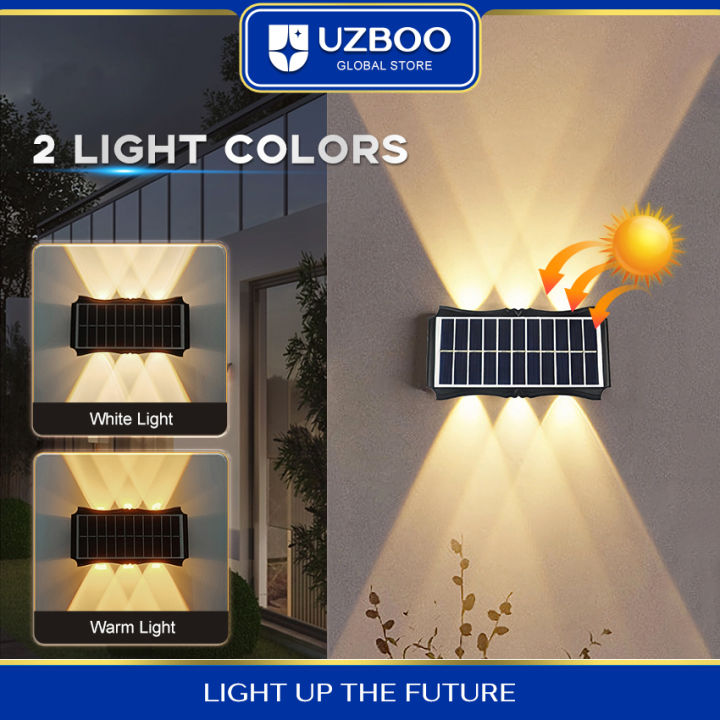 UZBOO Solar Outdoor Lighting Wall Shadow Light Solar Outdoor Waterproof Lamp Up And Down Dual Color Luminescent High Brightness Wall Spotlights Door Signs And Wall Lights