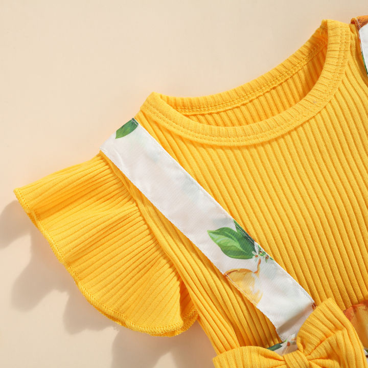 2Pcs%20Sweet%20Style%20Baby%20Girls%20Outfit,%20Toddlers%20Summer%20Floral/Lemon/Dot%20Printing%20Fly%20Sleeve%20Splicing%20Romper%20+%20Bow%20Headwear%20Set%20-%20Image%206