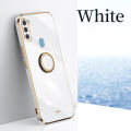 For Samsung Galaxy M11 Back Cover with Ring Holder Stand Plating Square Bumper Protective Case Camera Lens Protection Soft Silicone Shockproof Mobile Phone Cases. 