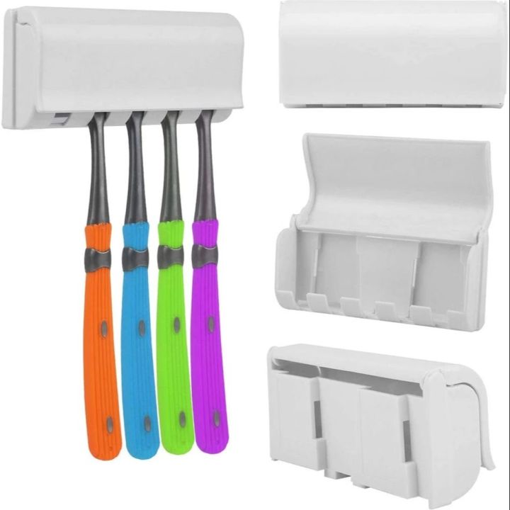 Auto Automatic Toothpaste Dispenser+ 5 Toothbrush Holder Set Wall Mount ...