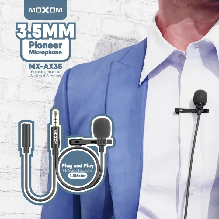 Moxom%20MX-AX35%20Aux%20microphone%20%20Wired%203.5mm%20port%20with%203.5mm%20headphone%20Adapter%20port%20Lapel%20Mic%20-26%20dBFS%2064%20dB(A)%20%20TPE%20cable%20-%20Tiktok%20-%20youtube%20-%20Facebook%20-%20Instagram%20-%20Live%20stream%20-%20Studio%20-%20Image%203
