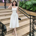 Tea Break French Style Zhao Lusi Star Same Evening Dress 2024 Summer New Slim Fit Braces in White Dress. 
