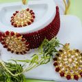 BOOM Adorable Gold-Plated maroon color crystal Pearl Choker Necklace Set for Women and girl With free box. 