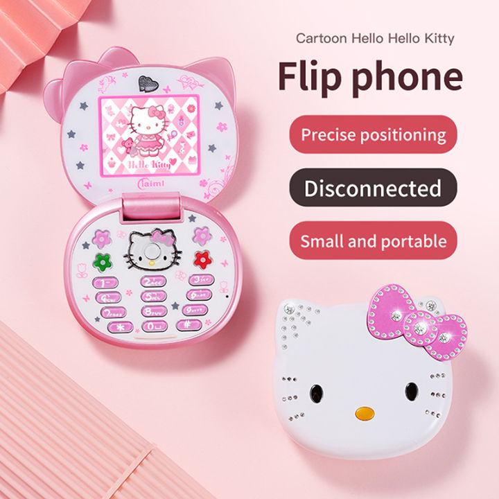 Sanrio Hello Kitty Flip Phone Kawaii Cartoon Kids Taiml Cute Mini Phone Birthday Fashion Girls Gifts Toys For Children