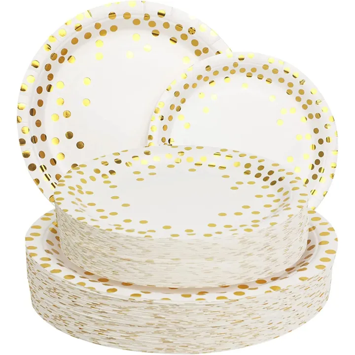 paper%20plates%20White%20Gold%20Party%20Supplies%20Disposable%20White%20Paper%20Plates%20Dinnerware%20Gold%20Dots%20Plates%20Cups%20Wedding%20Birthday%20Party%20Baby%20ShowerParty%20Tableware%20-%20Image%204