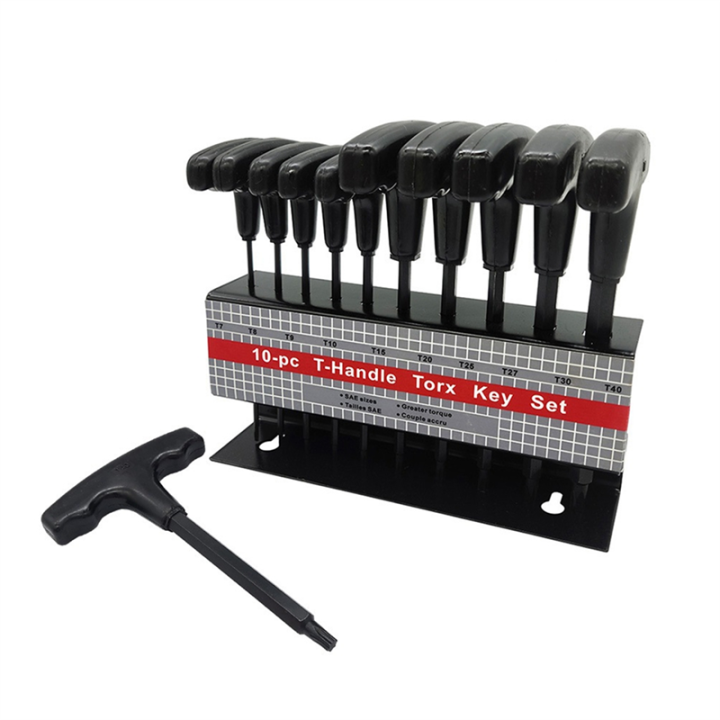 T-Shaped Hex Wrench T Handle Hex Wrench Set with Black Handle 10-Piece Special-Shaped Wrench Set T7-T40