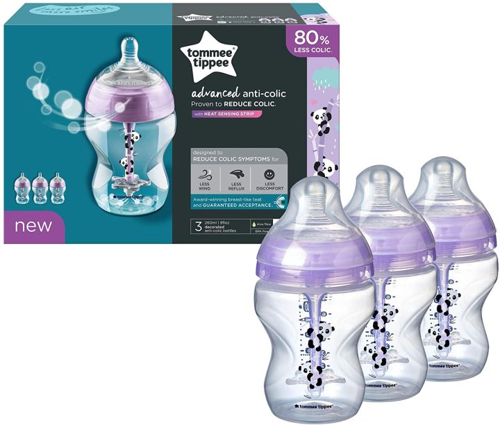 Tommee Tippee Advanced Anti-Colic Baby Bottles, 260 ml, 3 bottles (PINK)