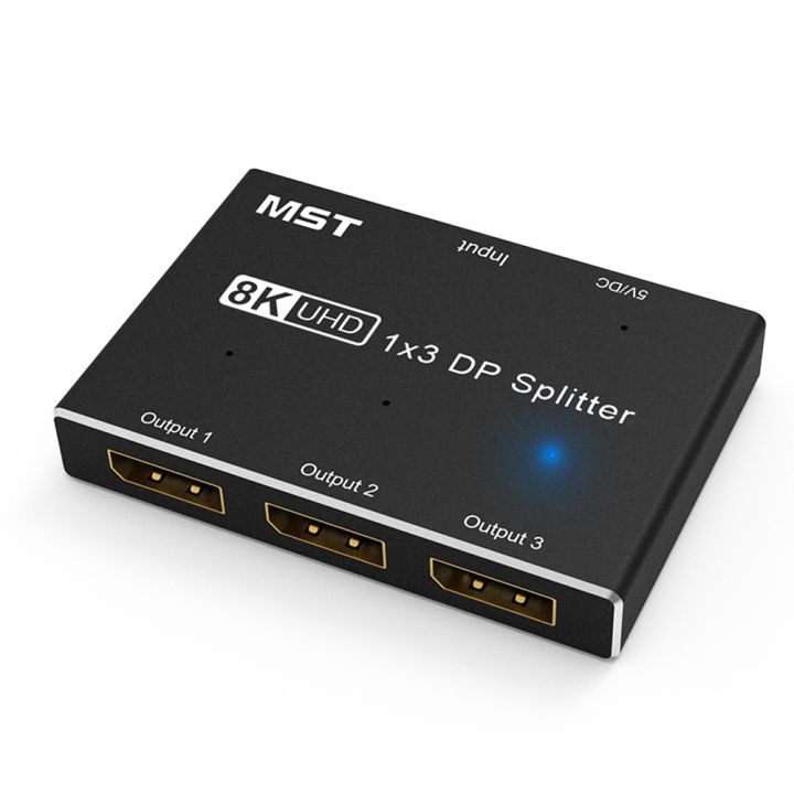 Displayport 8K 1X3 DP Splitter Multi Monitor Splitter with Extended Display and Mirror Mode