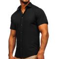Standard Collar Short Sleeve Shirt for Men Black Blue. 