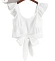 Women’s White Ruffle Sleeve Crop Top with Front Tie – Casual Summer Blouse. 