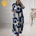 Women Retro Dress Floral Print Plus Size Maxi Dress with Pockets Loose Fit Long S ve O Neck A-line Ankle Length Women's Dress Spring Women Dress. 