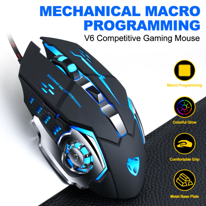 T-Wolf V6 Gaming Mouse DPI Adjustable LED RGB Wired USB Programmable Mouse