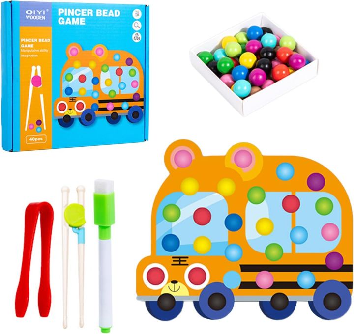 【Cost-effective】Wooden Clip Beads Games Wooden Fun Beads Game Puzzle Toys Fine Motor Training Educational Toys- Montessori Beads Board for Kids