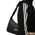 Fashion Vintage Shoulder Bag  PU Leather Black Y2k Underarm Bag Pleated Crossbody Bag for Daily Use Streetwear Accessory Fashion Enthusiasts Gift. 