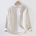 Thin Linen Shirt Men's Long-Sleeved Casual Loose Cotton Linen Shirt Linen Fabric White Shirt Inner Fashion Spring and Summer. 