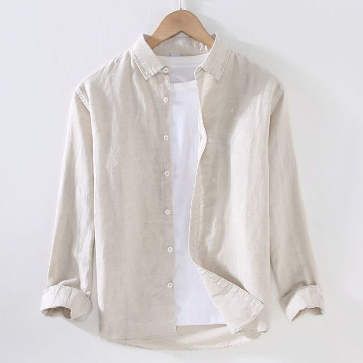 Thin%20Linen%20Shirt%20Men's%20Long-Sleeved%20Casual%20Loose%20Cotton%20Linen%20Shirt%20Linen%20Fabric%20White%20Shirt%20Inner%20Fashion%20Spring%20and%20Summer%20-%20Image%205