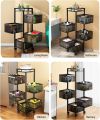 5 Layer Fruit Vegetable Storage Basket, Multi-Layer Square Rotating Kitchen Storage Shelf, Rotatable Kitchen Storage Rack Trolley with Wheels. 