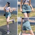 Retro Hot Girl Denim Skirt Women 2024 Summer Thin High Waist Slimming Small a Fashionable Hip-Wrapped Culottes. 