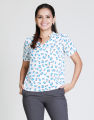 Spring & Summer Printed V-Neck Top with Short Sleeves. 