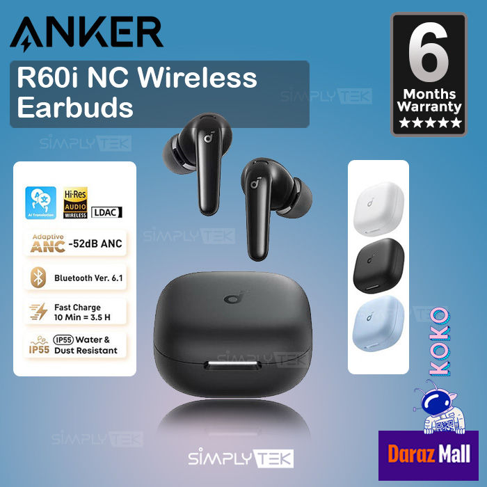 ANKER Soundcore R60i NC Wireless Earbuds Bluetooth 6.1 ANC Hi-Res Sound