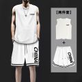 Summer Ice Silk Vest Men's Shorts Suit Waistcoat Quick-Drying Loose Large Size T T-shirt Sports Basketball Shorts Two-Piece Set. 