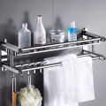 Bathroom rack, stainless steel 2 layer bathroom shelf with towel holder and hooks. 