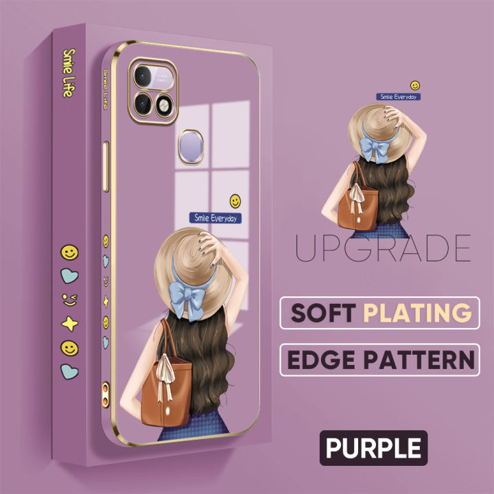 TA for Infinix Hot 10I/Smart 5 Pro Back Cover + Free Lanyard Back Girl Luxury 6D Plating Case Side Pattern Soft Silicone Square Phone Cases for Girls