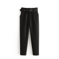 Yfashion 2pcs Women Cotton Solid Color Trousers Casual Pleated High Waist Pants Multicolor Harem Pants With Belt color. 