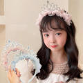 New Cute Crown Cat Rabbit Ear Headband Baby Girl Pink Lace Headband Korean Children's Princess Children's Hair Accessories. 