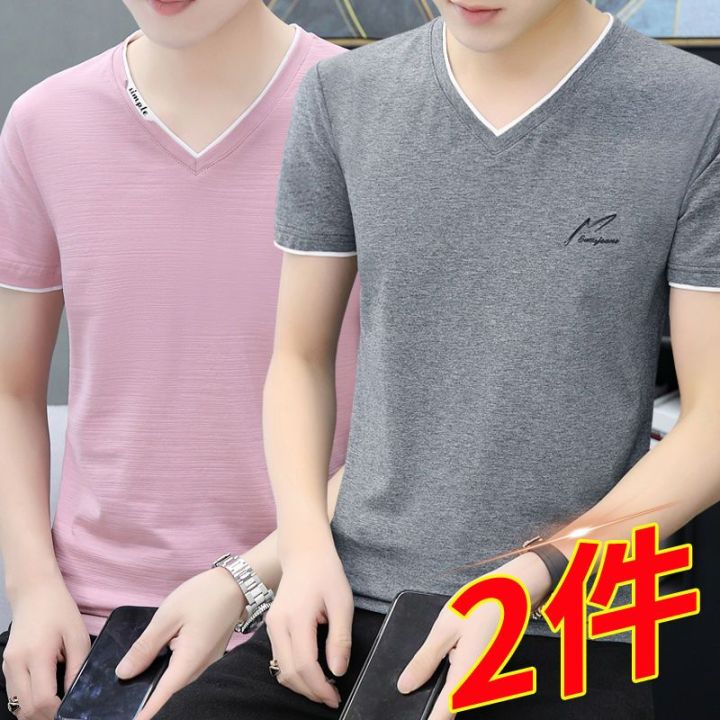 Cotton%20Short%20SleeveTMen's%20T-shirtVCollar%20Ice%20Silk%20Ice%20Feeling%20Clothes%20Fashion%20Trend2023Summer%20T-shirt%20Men's%20Elbow-Sleeved%20Top%20-%20Image%204