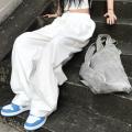 White Pants Overalls Casual Mopping Trousers Women's Spring and Autumn Straight Wide Leg Pants Loose Sports High Waist. 