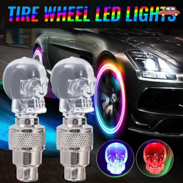 2Pcs Skull Motion Sensor Motorcycles LED Valve Caps / Car Bike Wheel Tire Dust-Proof Valve Cap Cycling Accessories