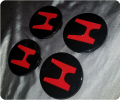 Set of 4 HONDA Alloy Wheels Centre Hub Caps 66mm Cover BLACK RED Logo Badge. 