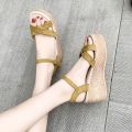 Straw Texture Wedge Sandals for Women Summer2023New Korean Style Versatile Roman Platform Muffin Platform High Heels. 