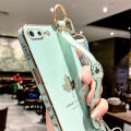 For iPhone 8 Plus / iPhone 7 Plus Back Cover with Lanyard + Wristband Fashion Shiny Maple Leaf Plating Bumper Stand Holder Case Camera Protection Soft Silicone Mobile Phone Cases. 