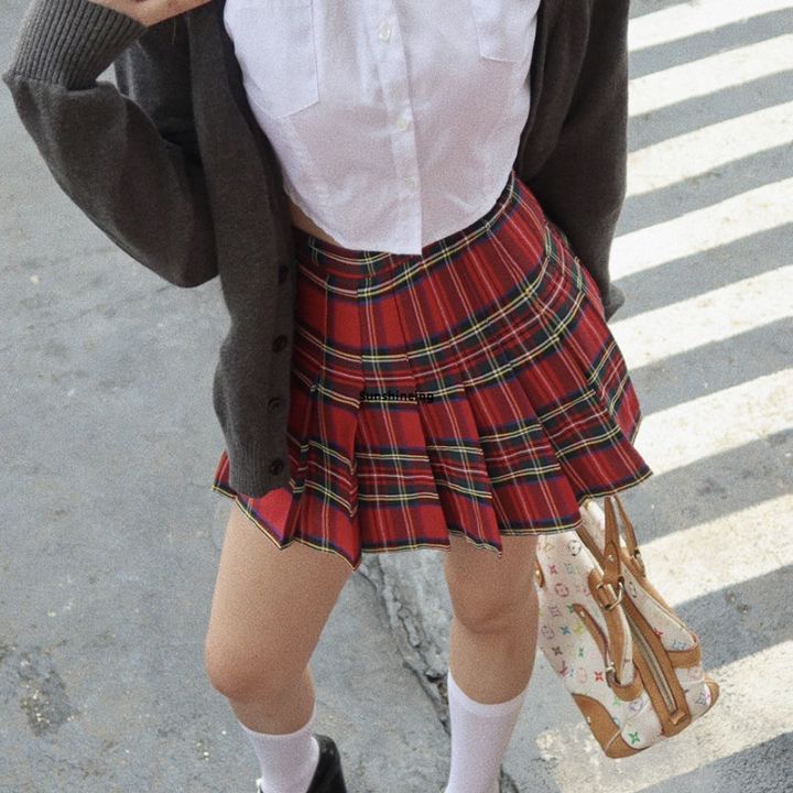 Harajuku%20E%20girl%20pleated%20miniskirt%20fashion%20AU%20retro%20red%20plaid%20HOUZHO%20skirt%20girl%20Y2K%20preppy%20style%20cute%20Korea%20-%20Image%205