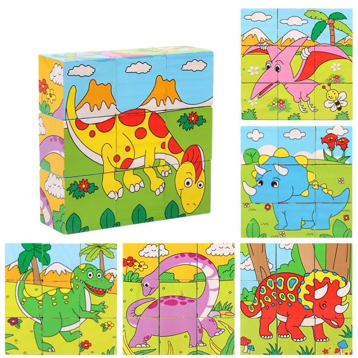 【Qian poem li Store】Baby Wooden Blocks Toys Six Cube Jigsaw Game Animal ...