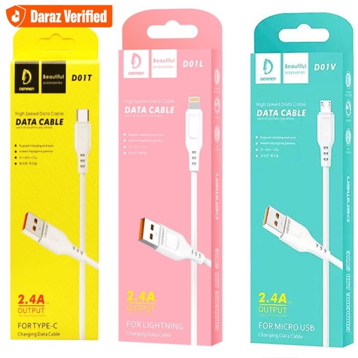 Denmen High Speed Data Cable Charging And Sync 2.4A OutPut For Micro USB / Type-c / Lightning Super Fast Charging Cable