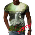 Tide Fashion Summe White Horse Picture Men's T-shirt Casual Print Tees Hip Hop Personality Round Neck Short Sleev Tops. 