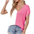 Women/ Ladies / Girls Trending Single Jersey Cotton Fabric 190 Gsm Tops Half Sleeve V Neck Casual Loose Fit Office Wear Two Tone Selone Summer Crop Top T-Shirt / Tshirt/ Blouse In Pink And White Color In S, M, L, Xl Sizes. 